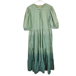 Oliphant Tuckernuck  Teal Puff Sleeve Tiered Ombre Midi Dress